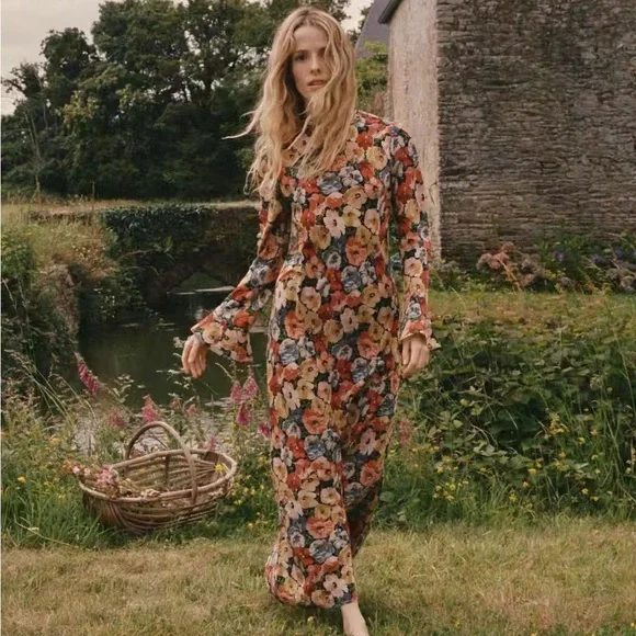 Doen Musetta floral-print silk midi dress NEW without tag - Picture 6 of 10